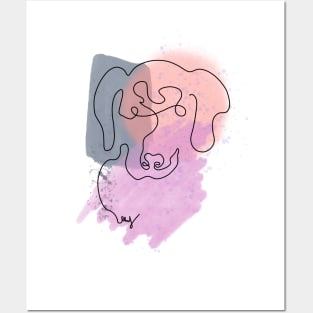 Abstract Dog Line Art with Watercolor Blobs Posters and Art